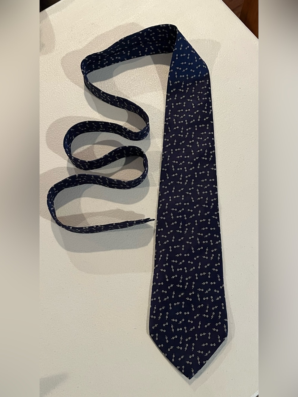 Ralph Lauren Navy Blue White Patterned Men's Tie
